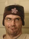 Nick modelling one of the hats he made for Halley and Paige