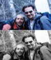 Nick and Matt in duo-tone, hiking up Mt. Washington